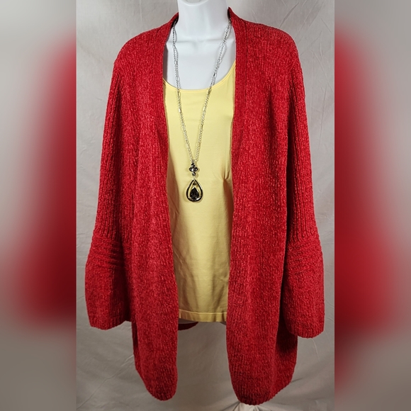 Cato Sweaters - CATO Red Chenille No Button Midi Sweater - Size 22/24W